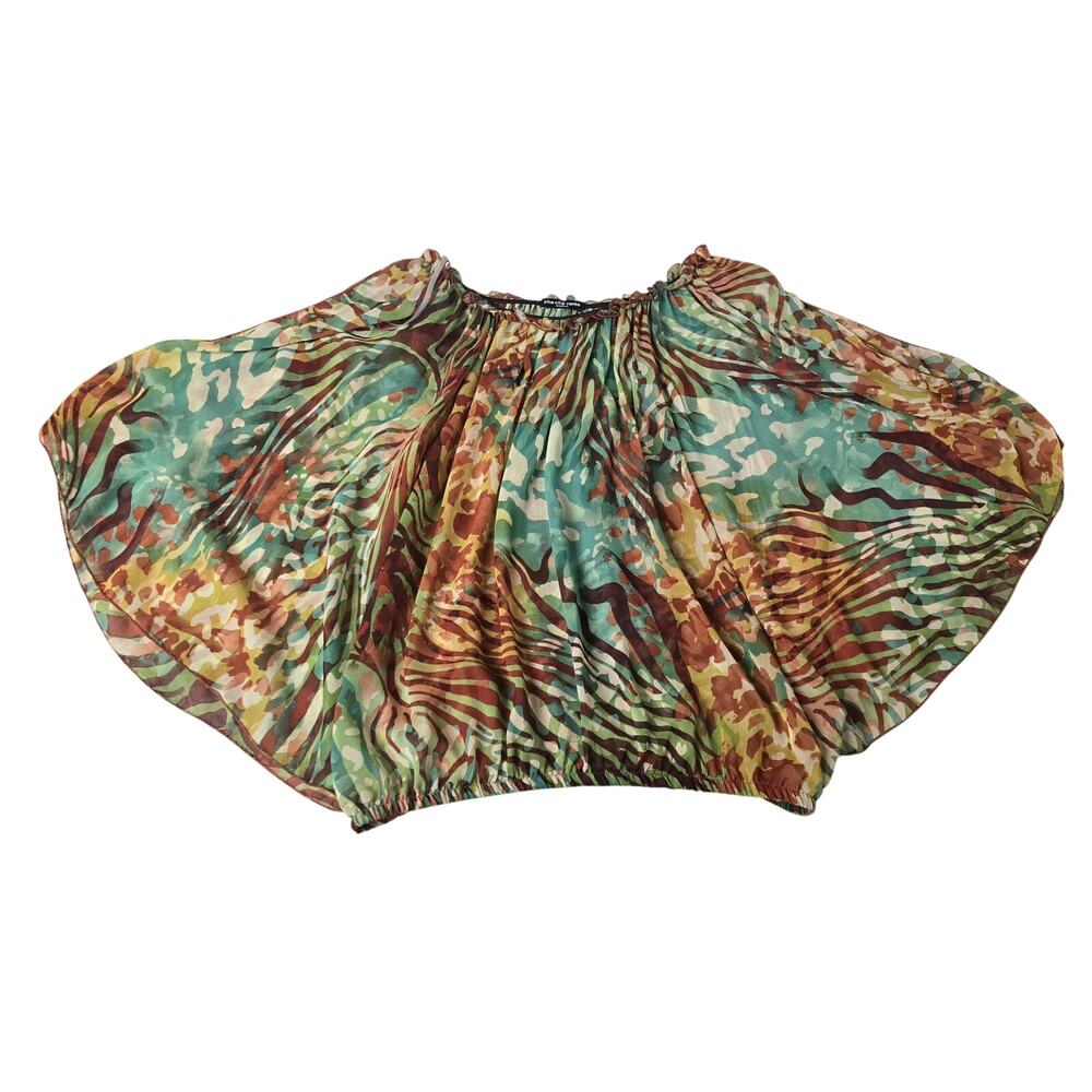 Cha Cha Vente Womens Blouse Top Medium Sheer Batwing Elastic Hem Multicolor